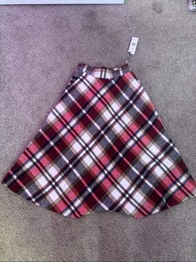Plaid A-Line Midi Skirt in Red and Cream